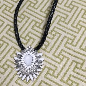 Black leather and Crystal pendant Necklace!